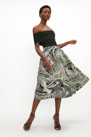 Coast Bardot Jacquard Skirt Midi Dress -, Mono