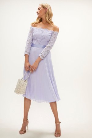 Coast Lace Bodice Bardot Midi Dress -, Lilac