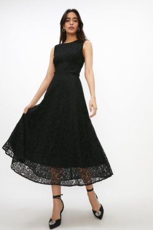 Coast Lace Piped Bodice Sleeveless Midi Dress -, Black
