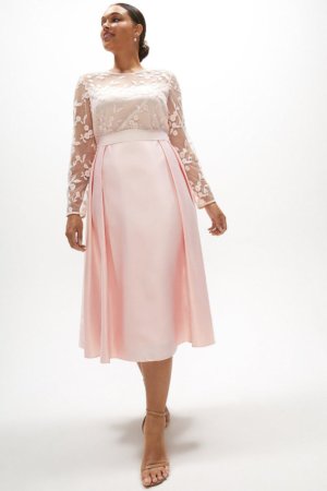 Coast Plus Size Embroidered Bodice Satin Skirt Dress -, Pink