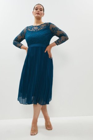 Coast Plus Size Embroidered Long Sleeve Midi Dress -, Blue