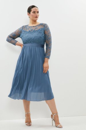 Coast Plus Size Embroidered Long Sleeve Midi Dress -, Dusty Blue