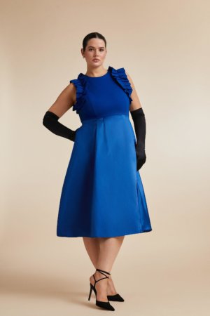 Coast Plus Size Frill Detail Midi Dress -, Blue