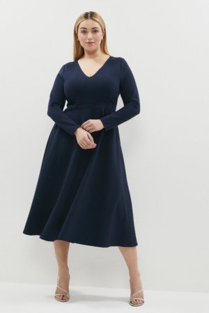 Coast Plus Size V Neck Full Skirt Midi Dress -, Navy