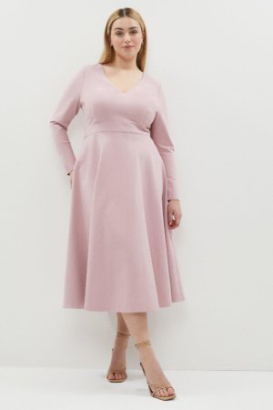 Coast Plus Size V Neck Full Skirt Midi Dress -, Pink