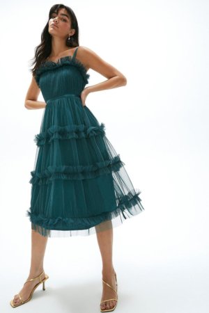 Coast Tiered Ruffle Skirt Midi Dress -, Green