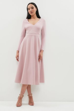 Coast V Neck Full Skirt Midi Dress -, Pink