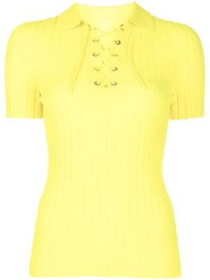Dion Lee lace-detail ribbed polo shirt - Yellow