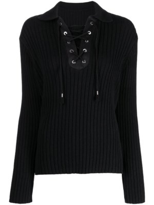 Dion Lee ribbed lace-up long-sleeve top - Black