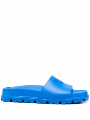 Prada embossed-logo ridged-sole slides - Blue