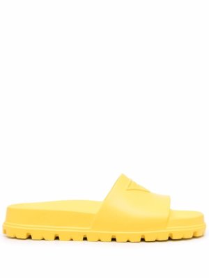 Prada embossed-logo ridged-sole slides - Yellow