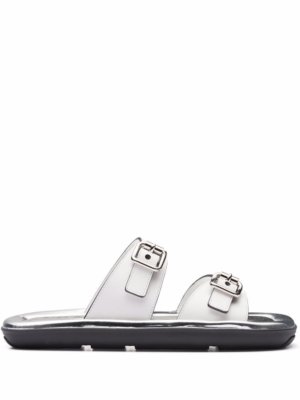 Prada flat rectangular sandals - White