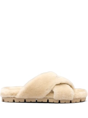 Prada shearling flat sandals - Neutrals