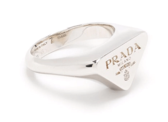 exceptional jewellery Prada engraved-logo triangle ring £573