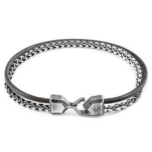 ANCHOR & CREW - Shadow Grey Bowspirit Mast Silver & Round Leather Bracelet