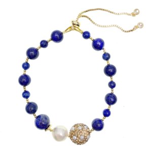 Farra - Lapis With Rhinestone and Freshwater Pearl Bracelet