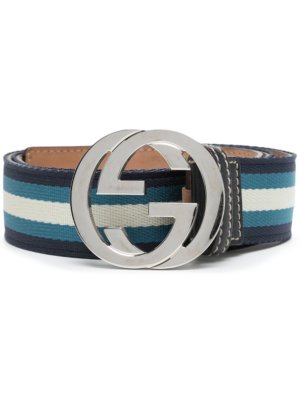Gucci Pre-Owned 2010s GG-buckle striped belt - Blue