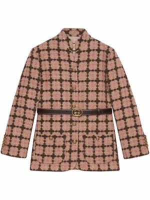 Gucci lamé check tweed belted jacket - Pink