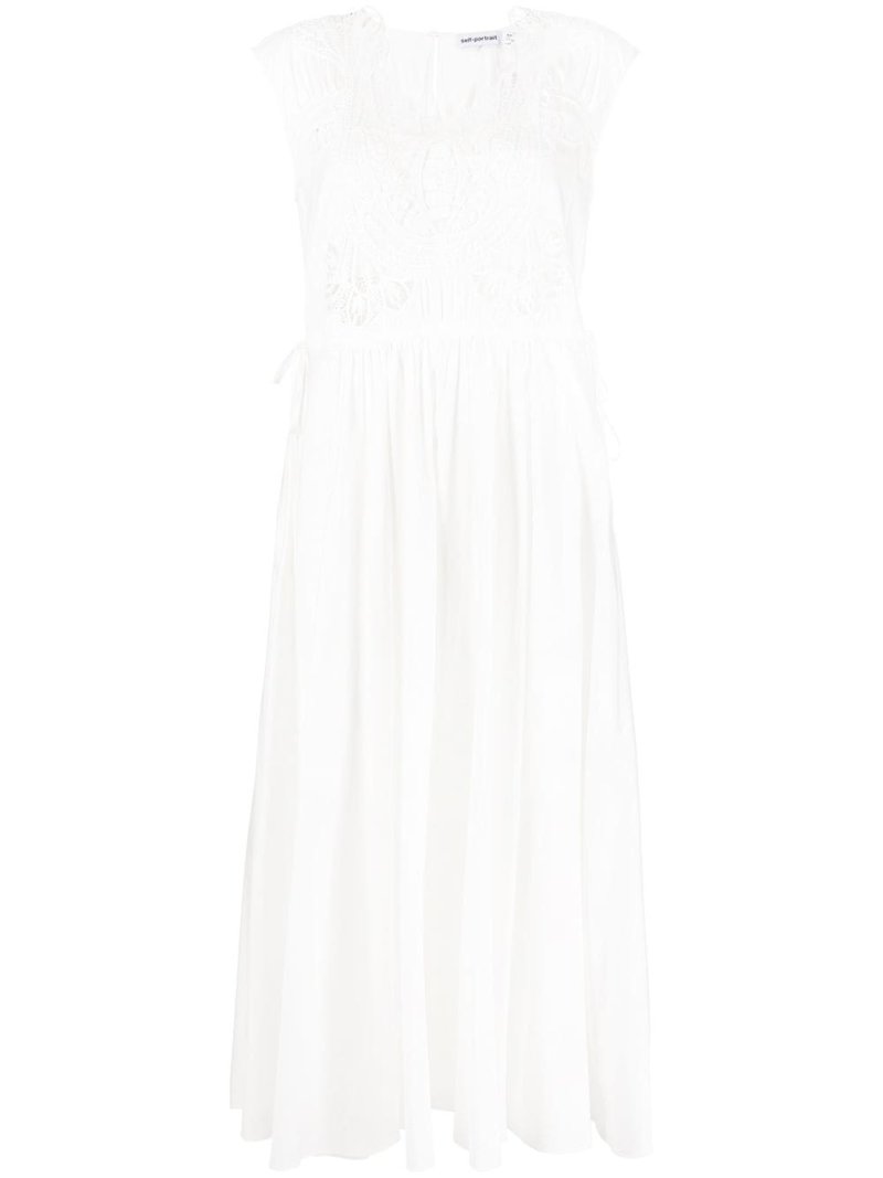 Self-Portrait White Macrame Lace Organic Cotton Dress - White White