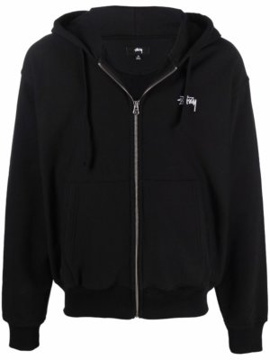 Stussy embroidered-logo zip-up hoodie - Black