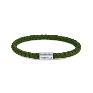 Tissuville - Round Leather Braid Bracelet With Silver Tone Hardware- Green