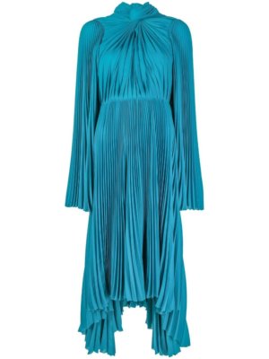 Balenciaga twist-neck pleated midi dress - Blue