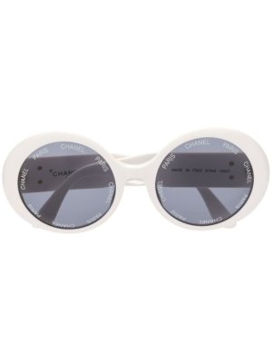 Chanel Pre-Owned 1990s CC logo round sunglasses - White