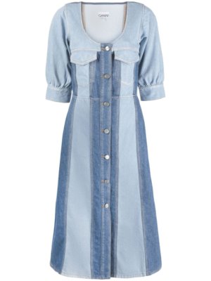 GANNI panelled midi organic cotton dress - Blue