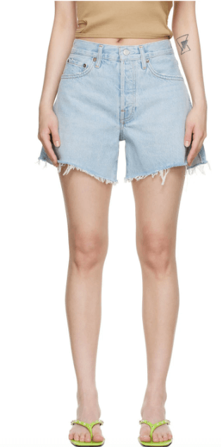 kpop fashion trends AGOLDE Blue Parker Long Denim Shorts