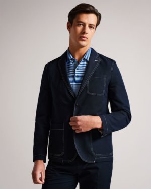 Ted Baker Contrast Stitch Blazer in Navy KILPECK, Men's Clothing