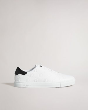 Ted Baker Embossed Flower Cupsole Trainers in White MELVINN, Men's Accessories