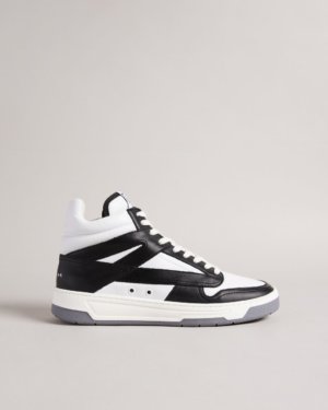 Ted Baker Leather High Top Skate Trainers in White-Black LEYROY, Men's Accessories