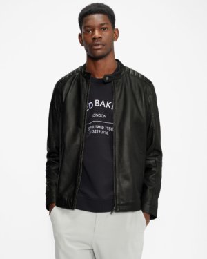 Ted Baker Leather Jacket in Black PAYPA, Men's Clothing