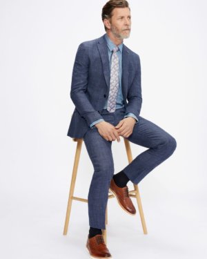 Ted Baker Slim Linen Check Suit Trouser in Navy ALZRATS, Men's Clothing