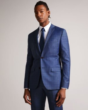 Ted Baker Slim Mid Blue Check Suit Jacket in Medium Blue BOLLIJS, Men's Clothing