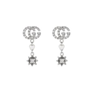 18ct White Gold Flower and Double G Diamond Drop Earrings