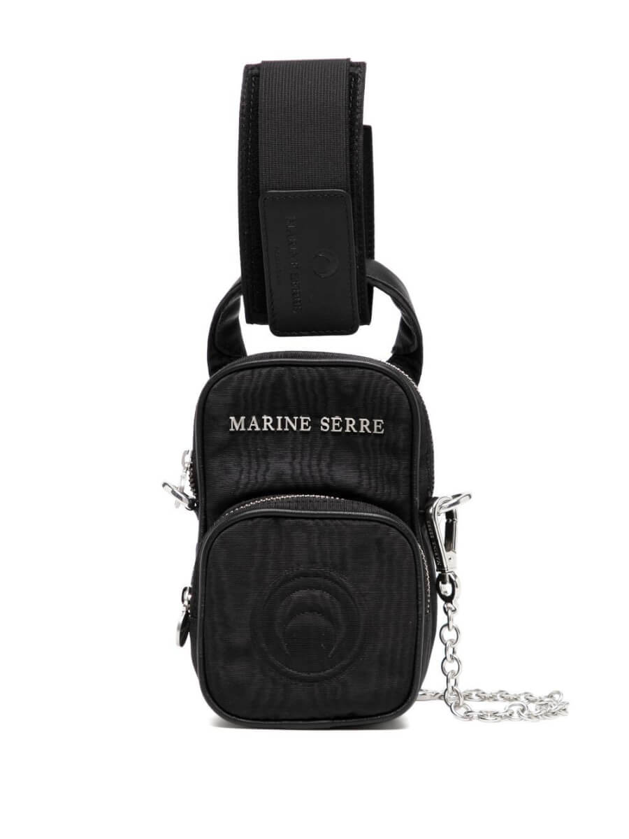 Marine Serre logo-plaque moire shoulder bag - Black