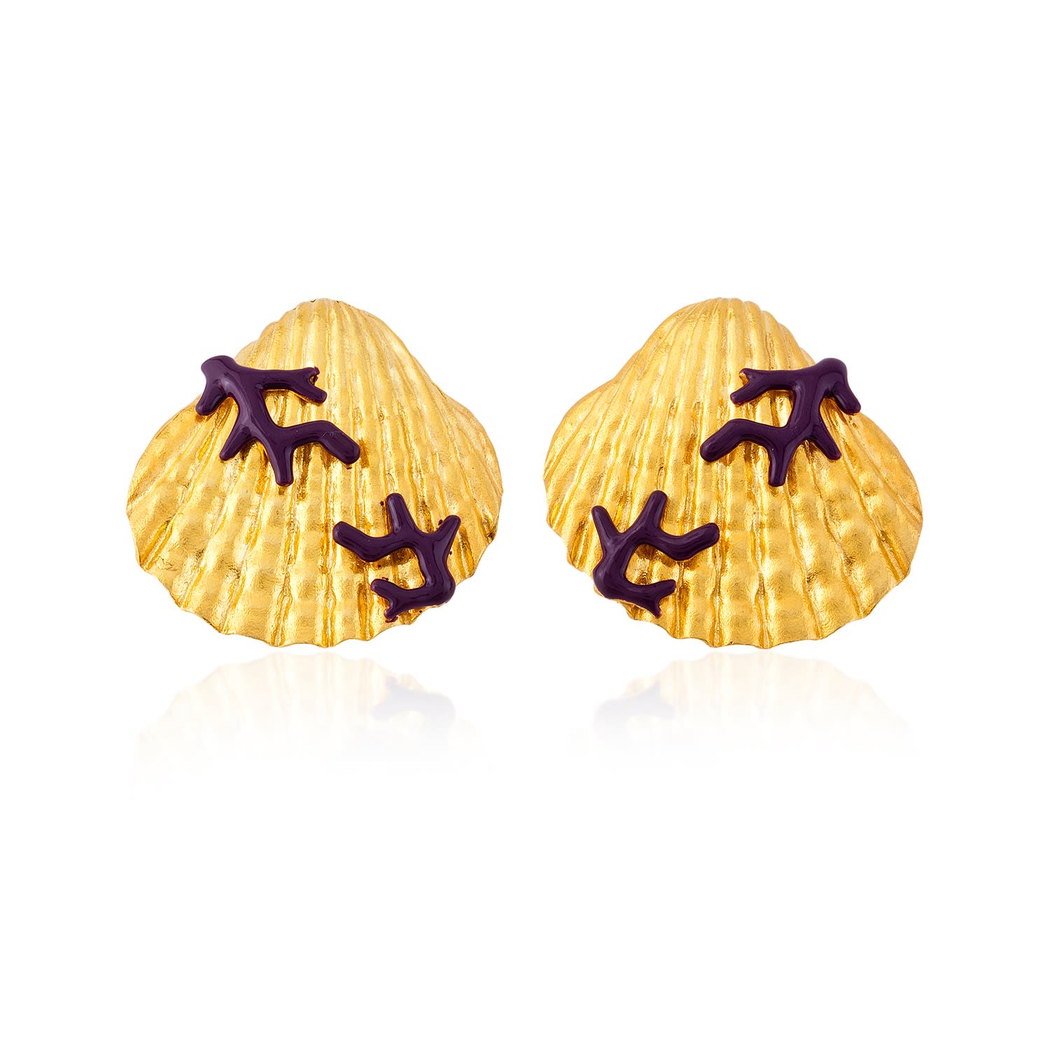 Milou Jewelry - Seashell Earrings With Purple Coral