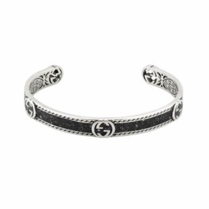 Silver & Black Enamel Interlocking G Cuff Bracelet