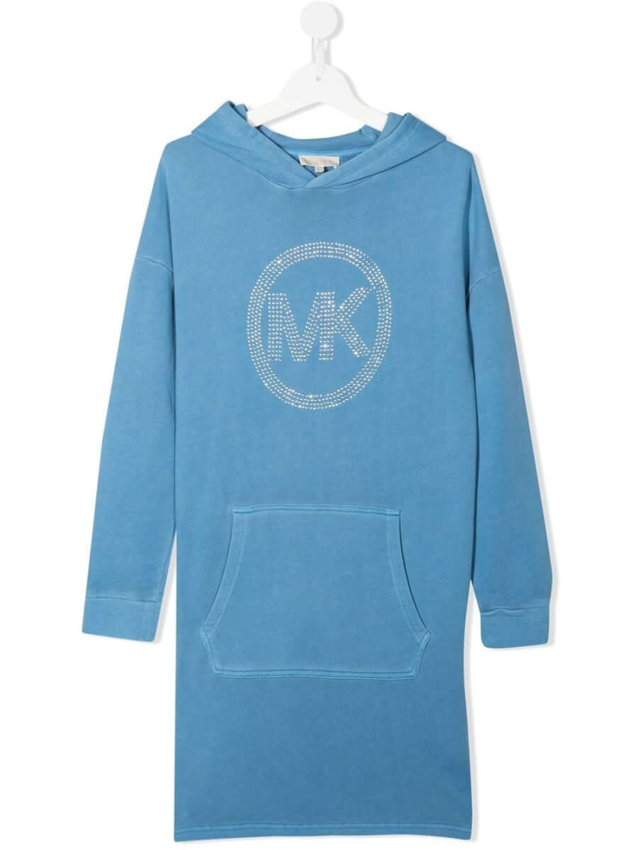 Michael Kors Kids crystal logo-embellished hooded dress - Blue