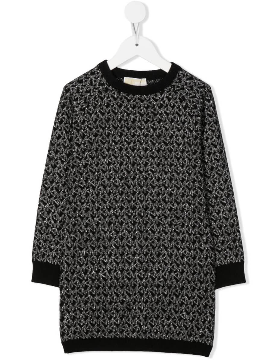 Michael Kors Kids metallic-logo knitted dress - Black