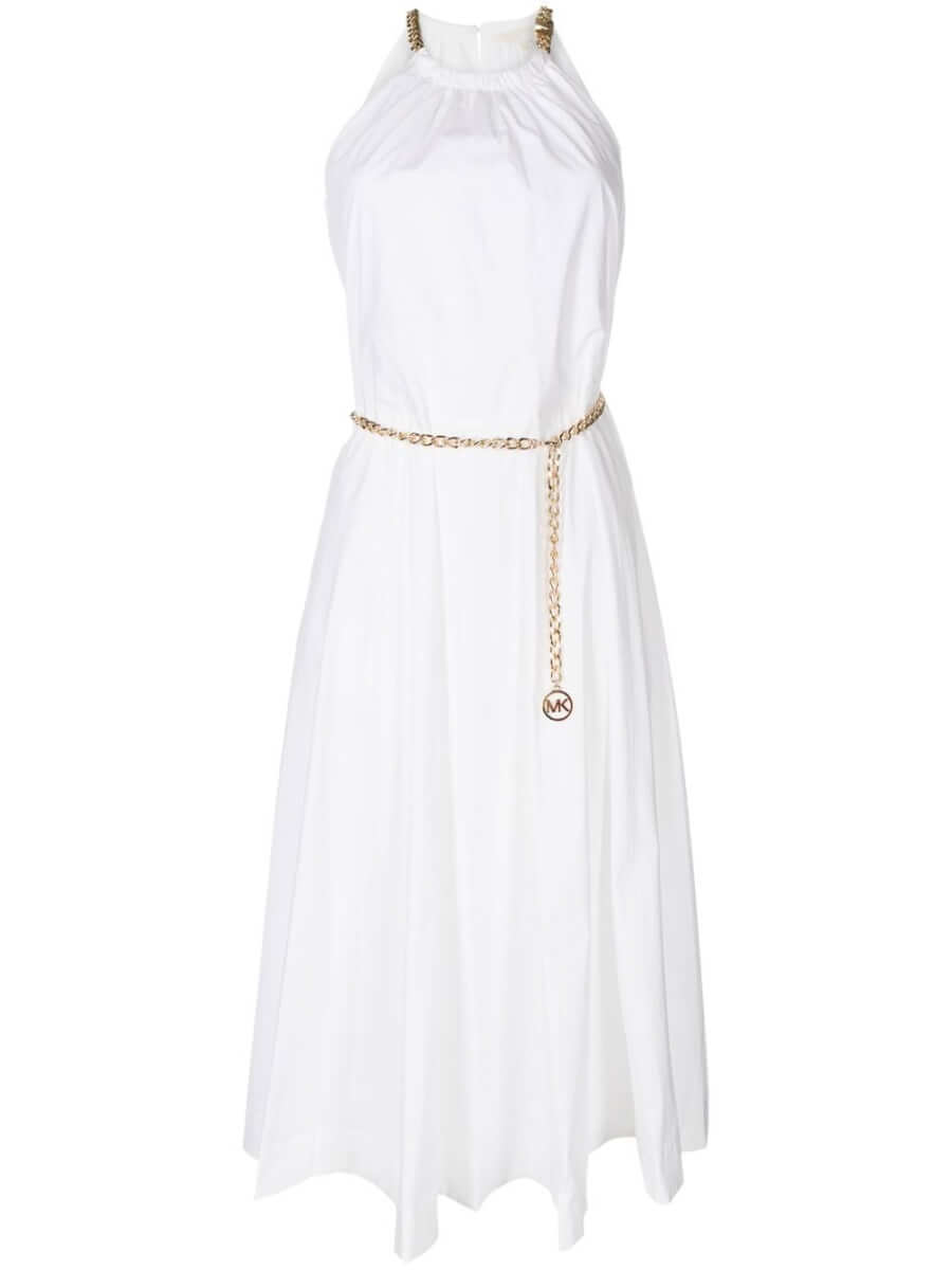 Michael Michael Kors chain-neck organic cotton halter dress - White