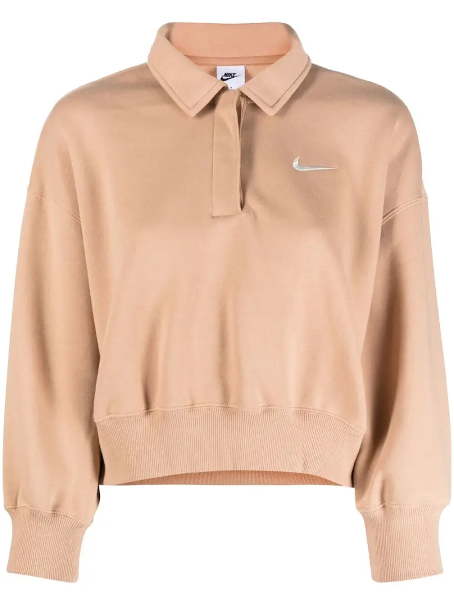 Nike logo-embroidered cropped polo sweatshirt