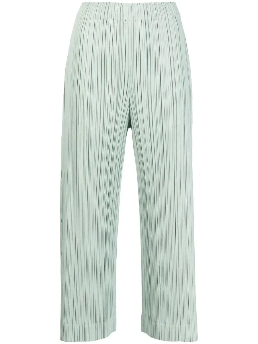NYFW pastel green Pleats Please Issey Miyake pleated wide leg trousers £691