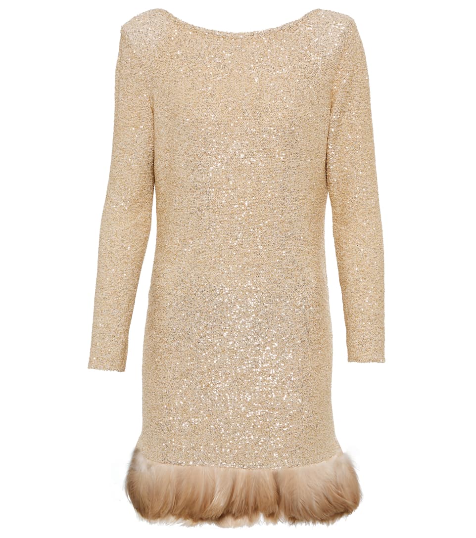NYFW SAINT LAURENT Feather-trimmed sequined minidress £ 3,390