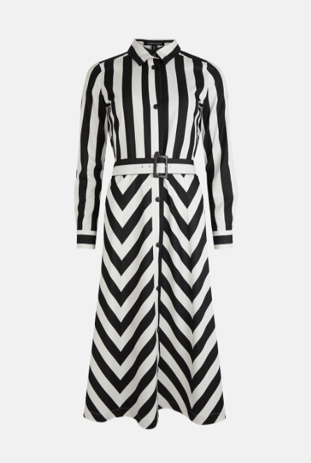 amal clooney style Premium Compact Stretch Stripe Belted Midi Dress