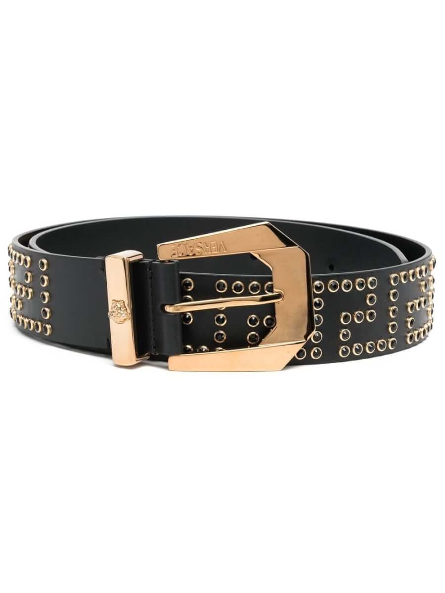 Versace Greca stud-embellished belt - Black
