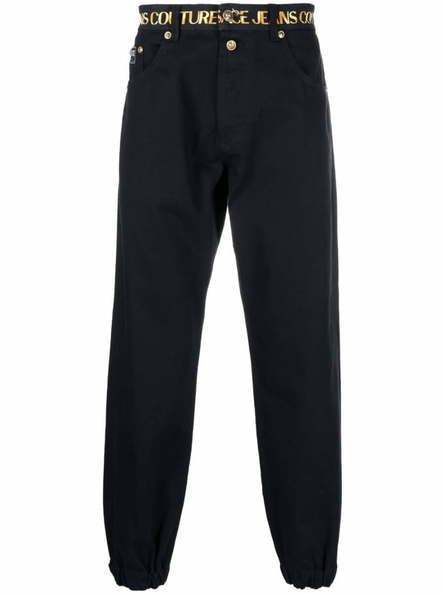 Versace Jeans Couture logo waistband trousers - Black