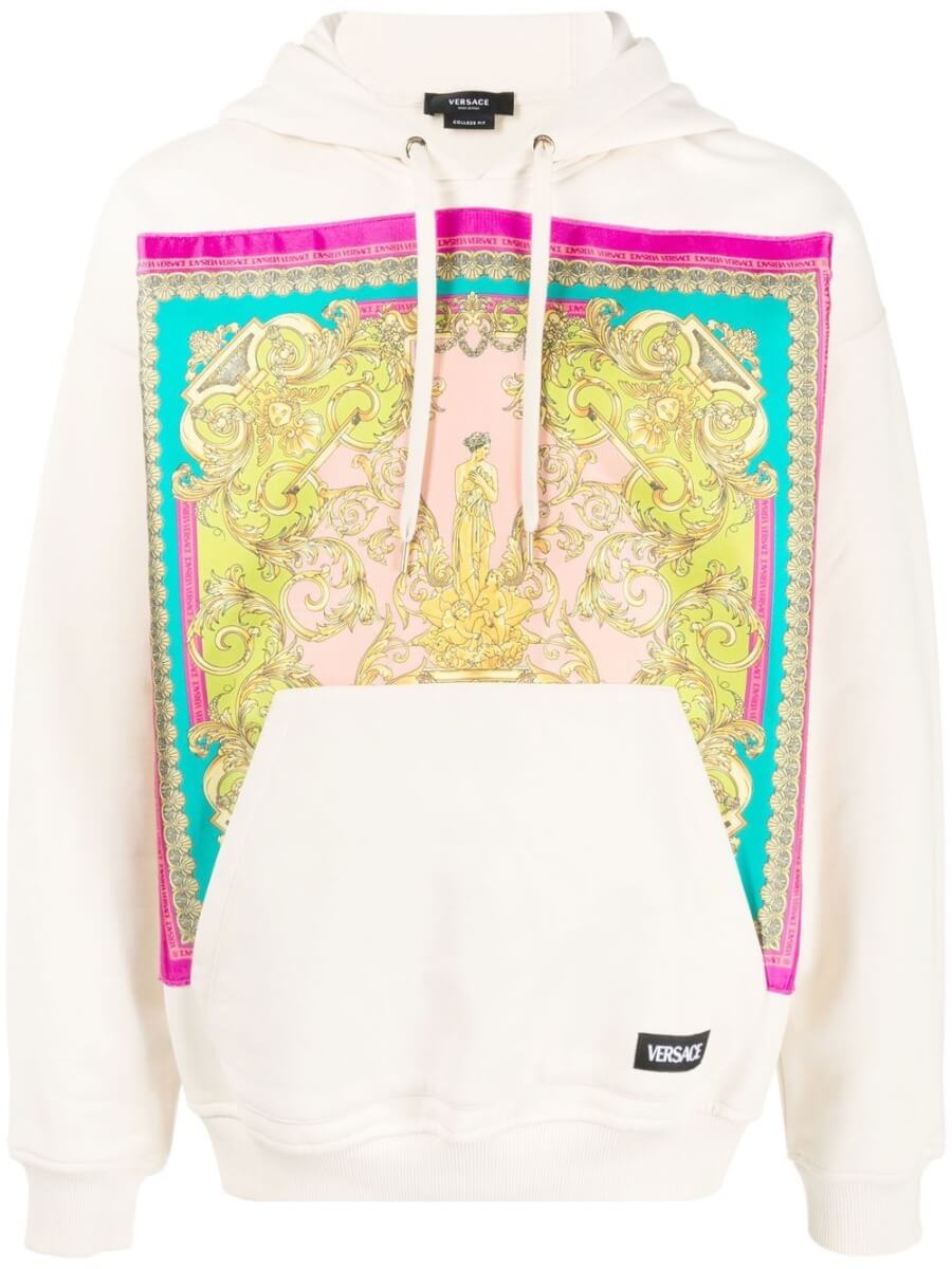 Versace baroque-panelled pullover hoodie - Neutrals
