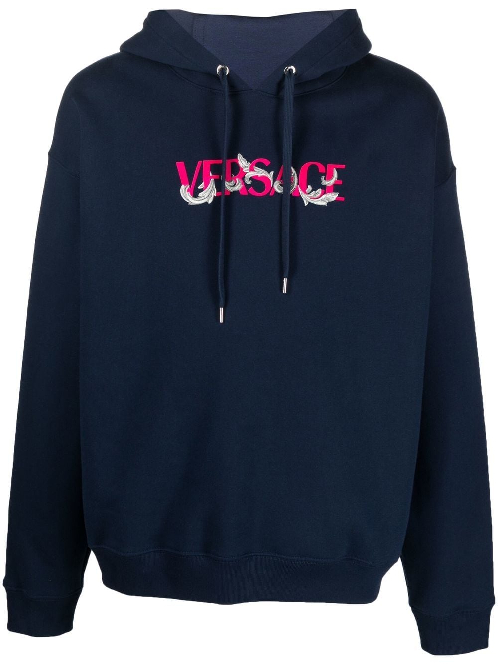 Versace logo-embroidered drawstring hoodie - Blue